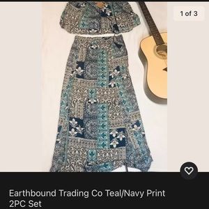Earthbound Trading Co Teal/Navy Print 2PC Set